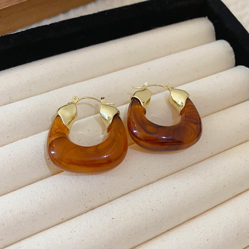 French Vintage Brown Floral Enamel Earrings - view 10