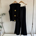 Knit Tank Top plus Wide Leg Pants Set - Large Button Two-Piece Summer Outfit