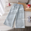 Girls' Cartoon Embroidered Wide-Leg Jeans