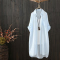 Women's Summer Fashion Versatile Striped Loose Mid-Length Long Cardigan + Sun-Protect - White