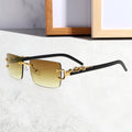 2023 New Fashionable Rimless Beveled Square Men Sunglasses Women Trendy Personality Leopard Temple Overseas Glasses Wholesale