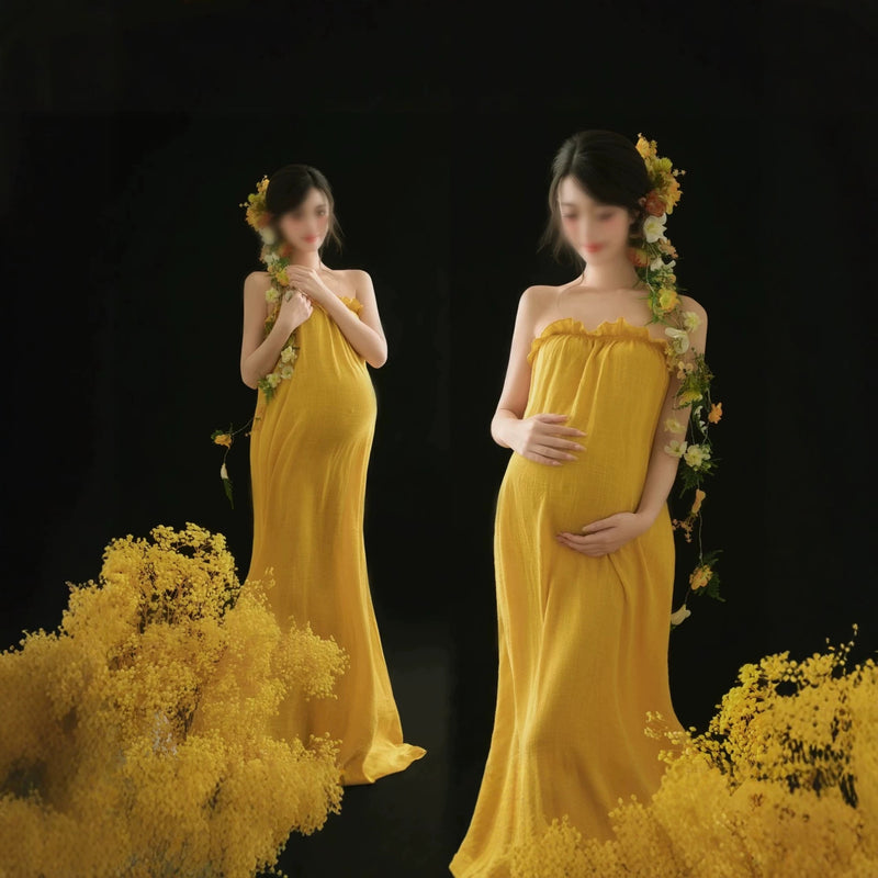 Yellow Maternity Photography Dress - Simple Chinese Style Prenatal Photo Gown