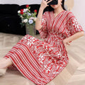 Women's Chinese French Short Sleeve V-Neck Printed Dress + Skirt 2026 - 1-1#