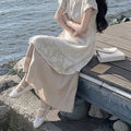 Women's Summer New Chinese Zen Lace Embroidered Dress + Skirt 2-Piece Set 2026 - Apricot Cover-up + Skirt (Two-Piece Set)