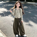 Girls' Embroidered Slim Hoodie & Curved-Leg Pants Set