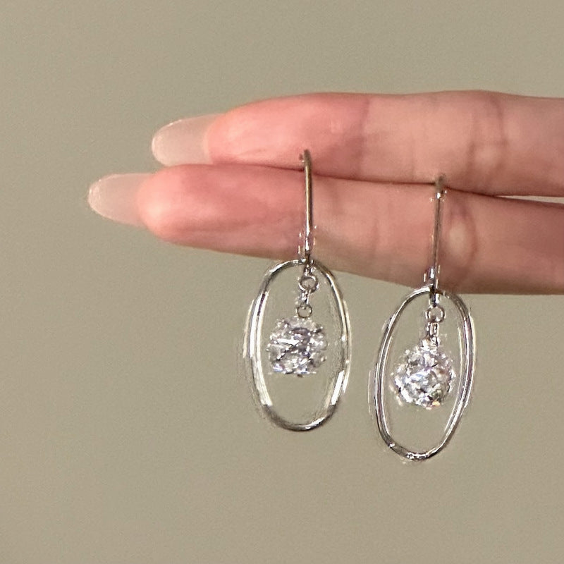 French Oval Zircon Stud Earrings - view 2
