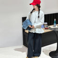 Girls' Lace Trim Base Layer Denim Vest Wide-Leg Pants Three-Piece Set