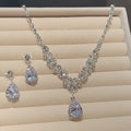 Banquet Luxury ~ Rhinestone Geometric Teardrop Stud Earring Necklace Set Fashionable Clavicle Chain Light Luxury Premium Necklace Women
