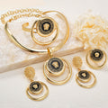 Overseas Fashionable Dubai Gold Versatile Elegant Gold Geometric Type Statement Necklace Bracelet Set Earrings Ring Jewelry Set