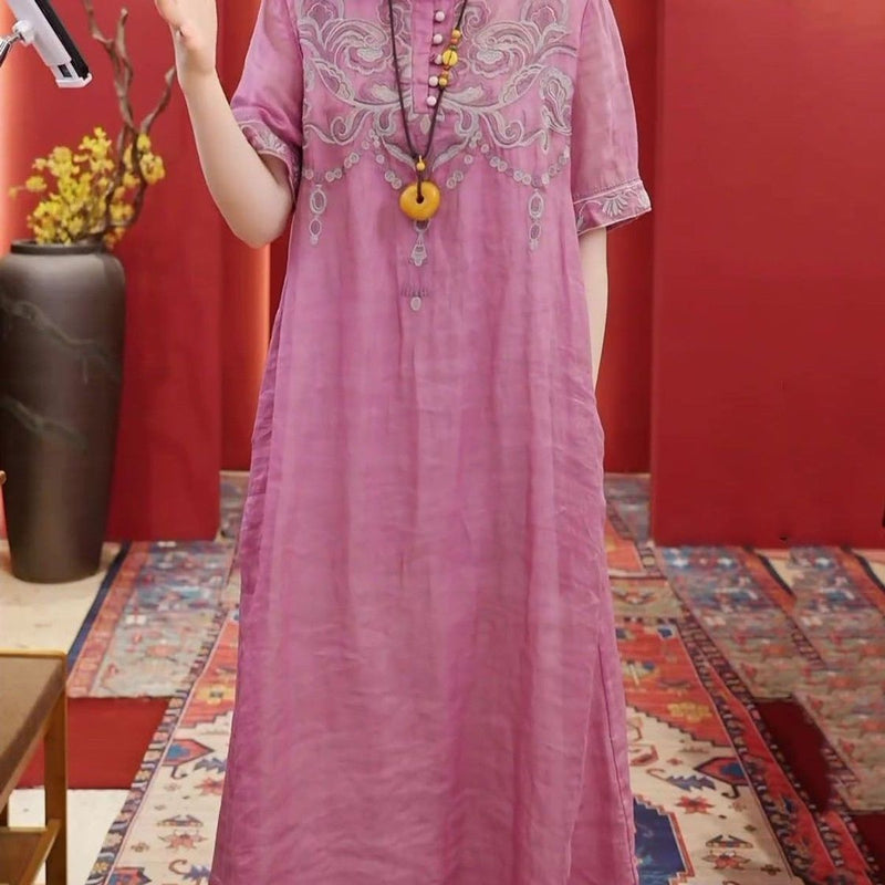 Ethnic Retro Embroidered Dress, Plus Size Chinese Style