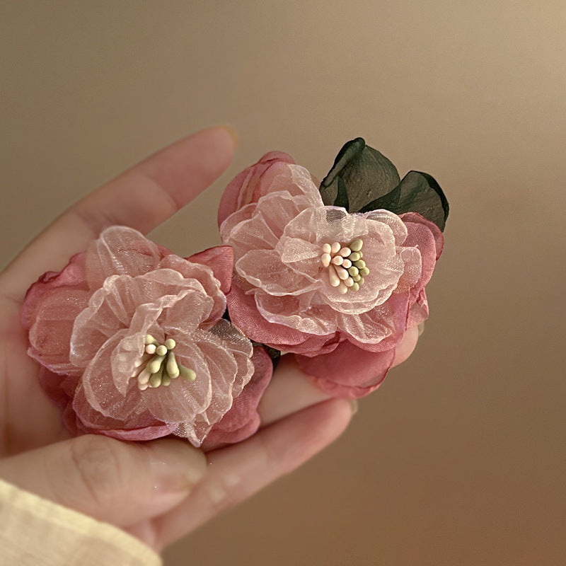 Pink Seed Bead Flower Pearl Tassel Earrings - view 8