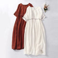 Plus Size Cotton Linen Embroidered Retro Mid-Length Dress
