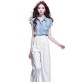Summer Slimming Designer Short Sleeve Loose Wide Leg Shirt 2-Piece Set