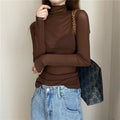 Women's Ruffle High Neck Lace Slim Layering Top