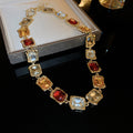 Western Statement Rhinestone Square Stud Earring Necklace Set Niche Design Detail Clavicle Chain Exquisite Fashionable Simple Elegant Necklace