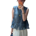 Summer Korean Youthful Sleeveless Patchwork Ruffle Shirt + Tank Top
