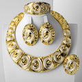 Dubai Statement Gold Trim Auspicious Cloud Texture Chinese Style Ancient Craft Round Necklace Bracelet Set Earrings Ring Light Luxury Bead Gem