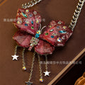 Vintage Accessory vintage Western Heavy-Duty Statement BJ Butterfly Necklace Rhinestone Choker Clavicle Chain Wholesale
