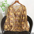 Summer Slimming 3/4 Sleeve V-Neck Printed Lightweight Shirt
