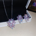 Runaway Princess ~ Pink Crystal Flower Jewelry Set Light Luxury Niche Banquet Clavicle Chain Wedding Luxury Party Necklace