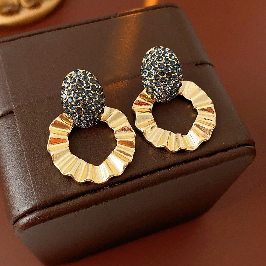 Vintage Rhinestone Flower Pearl Stud Earrings - view 4