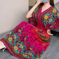 Women's Chinese French Short Sleeve V-Neck Printed Dress + Skirt 2026 - 1-1#