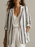 Women's Vacation Casual Long Sleeve Striped Loose Blazer 2026 - Gray