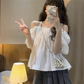 Summer Korean French Short Sleeve Off-Shoulder Boat Neck Loose Shirt + Camisole