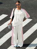 2026 New Street Style Casual Set, Loose Short Sleeve Tee + Side-Stripe Wide Leg Pants