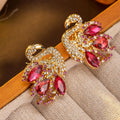 Vintage Accessory Premium Tweed Full Diamond Flamingo Stud Light Luxury Elegant Necklace vintage Accessory Set