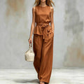 Spring-Summer Fashion Sleeveless Belt Pants + Top 2-Piece Set