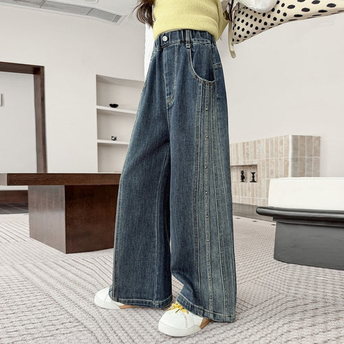 Girls' Rivet Retro Casual Straight Jeans - Spring/Fall