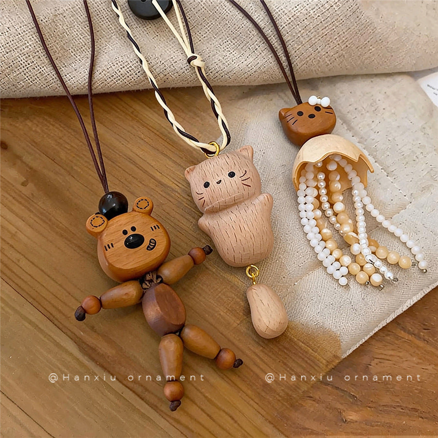 Vintage Wooden Cat Pendant Necklace - view 2