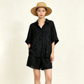Summer Fashion Mulberry Silk Silk-Linen Short Sleeve Double-Layer Lightweight Cropped Pants + Top 2-Piece Set