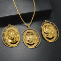 Overseas Bestseller Retro Oval Round Cutout Flower Pendant Necklace Copper Gold Plated Fashionable Women Earrings Necklace Set Women
