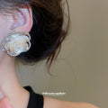 Silver Hands Resin Rhinestone Flower Pearl Bracelet Stud Personality Statement Exquisite Earrings Light Luxury Premium Earrings Women