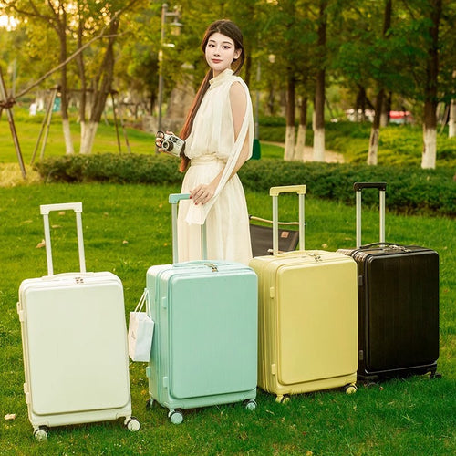 【哇噢定制】前开口多功能行李箱新款20寸女万向轮拉杆旅行箱