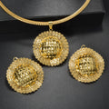 EU/US Import Retro Gold Metal Round Sunflower Cutout Lace Versatile Necklace Earrings Set 2-Pc Set