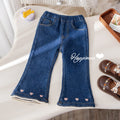 Girls' Fleece-Lined Wide-Leg Jeans with Embroidery - Winter