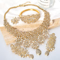 Overseas Dubai Gold Flower Cutout Full Diamond Teardrop Necklace Bracelet Set Ring Earrings Luxury Jewelry Set Women