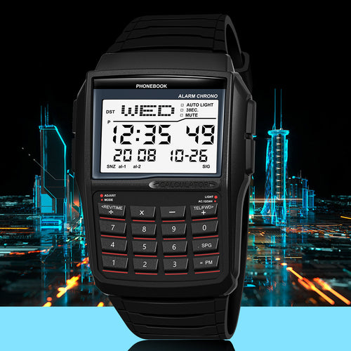 Cross-Border Hit Small Square Piece Glow Sports Watch Multifunction Waterproof Silicone Calculator Phone Book Factory Direct