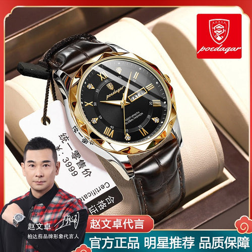 Swiss Brand Waterproof Glow New Mens Watch Leather Band Quartz Watch Live Export Bestseller Drop Ship