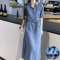 2026 spring and summer new short-sleeved large size slim mid-length cardigan windbreaker dress women