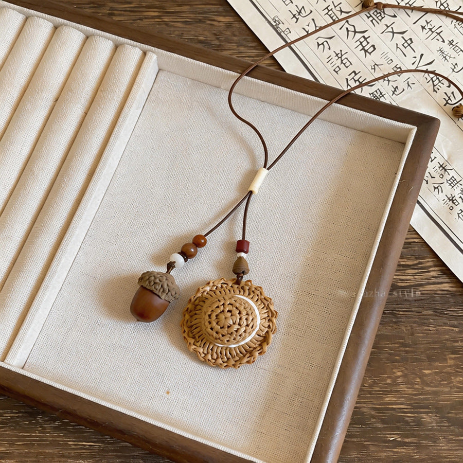 Bohemian Wooden Bead Woven Round Necklace - view 9