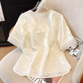 Summer New Chinese Retro Jacquard Embroidered Short Sleeve Crew Neck Heavy Shirt
