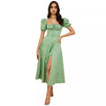 Puff Sleeve Print Bodycon Dress - Sexy Slit Mini Dress Multiple Colors Women