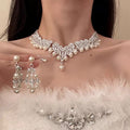 K Gold Feel Crystal Necklace Earrings Set Elegant Clavicle Chain Stud Premium Versatile Fashionable Accessory Banquet Gown Earrings
