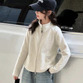 Girls' Letter Embroidered Stand Collar Zip Jacket Jeans Set