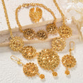 Overseas Flower Necklace Earrings Set Bracelet Ring Jewelry Set 18k Copper Gold Plated Dubai India Bride Jewelry
