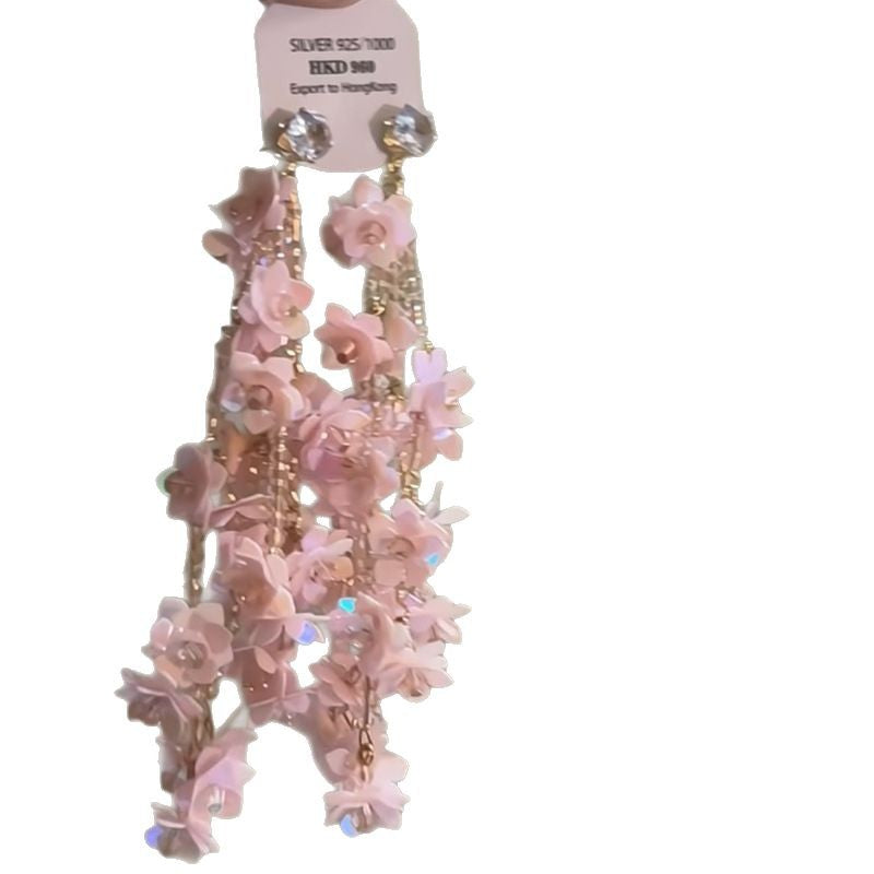 Seed Bead Sequin Flower Tassel Earrings - view 5